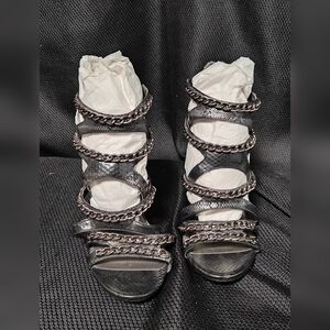 Elegant Black Chain Strap Women's Sandals Sam & Libby Size 9